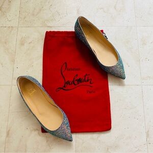Christian Louboutin Kate Multicolor Blue Glitter Pointed Toe Ballet Flats Sz 6.5